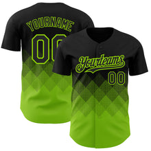 Load image into Gallery viewer, Custom Black Neon Green 3D Pattern Design Gradient Square Shapes Authentic Baseball Jersey
