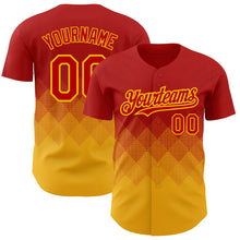 Load image into Gallery viewer, Custom Red Gold 3D Pattern Design Gradient Square Shapes Authentic Baseball Jersey
