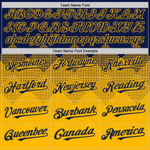 Load image into Gallery viewer, Custom Navy Gold 3D Pattern Design Gradient Square Shapes Authentic Baseball Jersey
