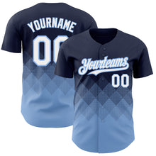 Load image into Gallery viewer, Custom Navy White-Light Blue 3D Pattern Design Gradient Square Shapes Authentic Baseball Jersey
