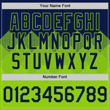 Load image into Gallery viewer, Custom Navy Neon Green 3D Pattern Design Gradient Square Shapes Authentic Baseball Jersey
