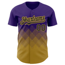 Load image into Gallery viewer, Custom Purple Black-Old Gold 3D Pattern Design Gradient Square Shapes Authentic Baseball Jersey
