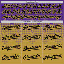 Load image into Gallery viewer, Custom Purple Black-Old Gold 3D Pattern Design Gradient Square Shapes Authentic Baseball Jersey
