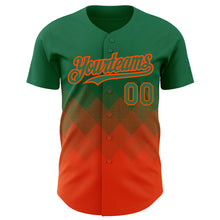 Load image into Gallery viewer, Custom Kelly Green Orange 3D Pattern Design Gradient Square Shapes Authentic Baseball Jersey
