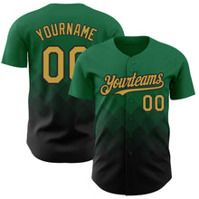 Load image into Gallery viewer, Custom Kelly Green Old Gold-Black 3D Pattern Design Gradient Square Shapes Authentic Baseball Jersey
