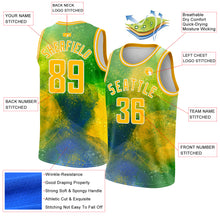 Load image into Gallery viewer, Custom Neon Green Gold-White 3D Pattern Design Abstract Psychedelic Liquid Authentic Basketball Jersey
