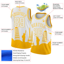 Load image into Gallery viewer, Custom White Gold Holiday Travel Monuments Silhouette Authentic City Edition Basketball Jersey
