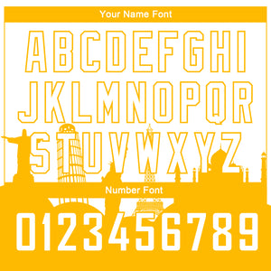 Custom White Gold Holiday Travel Monuments Silhouette Authentic City Edition Basketball Jersey