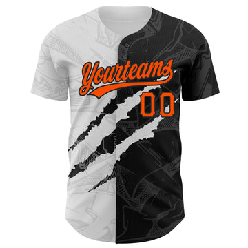 Custom Graffiti Pattern Orange-Black 3D Scratch Authentic Baseball Jersey