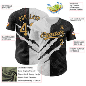 Custom Graffiti Pattern Old Gold-Black 3D Scratch Authentic Baseball Jersey