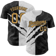 Load image into Gallery viewer, Custom Graffiti Pattern Old Gold-Black 3D Scratch Authentic Baseball Jersey
