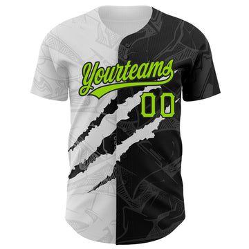 Custom Graffiti Pattern Neon Green-Black 3D Scratch Authentic Baseball Jersey