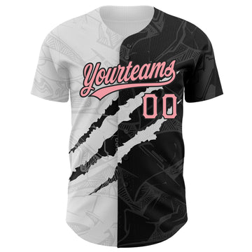 Custom Graffiti Pattern Medium Pink-Black 3D Scratch Authentic Baseball Jersey
