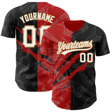 Load image into Gallery viewer, Custom Graffiti Pattern Black Red-Old Gold 3D Scratch Authentic Baseball Jersey
