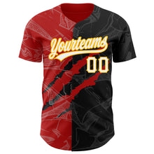 Load image into Gallery viewer, Custom Graffiti Pattern Black Red-Gold 3D Scratch Authentic Baseball Jersey
