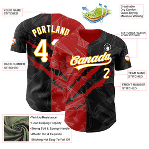 Custom Graffiti Pattern Black Red-Gold 3D Scratch Authentic Baseball Jersey