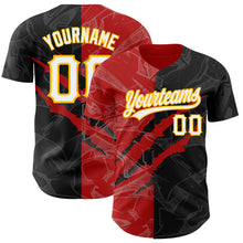 Load image into Gallery viewer, Custom Graffiti Pattern Black Red-Gold 3D Scratch Authentic Baseball Jersey
