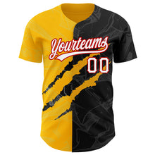 Load image into Gallery viewer, Custom Graffiti Pattern Black Gold-Red 3D Scratch Authentic Baseball Jersey
