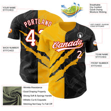 Load image into Gallery viewer, Custom Graffiti Pattern Black Gold-Red 3D Scratch Authentic Baseball Jersey
