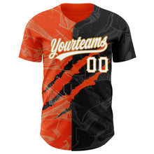 Load image into Gallery viewer, Custom Graffiti Pattern Black Orange-Old Gold 3D Scratch Authentic Baseball Jersey
