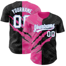 Load image into Gallery viewer, Custom Graffiti Pattern Black Pink-Light Blue 3D Scratch Authentic Baseball Jersey
