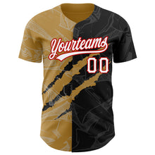 Load image into Gallery viewer, Custom Graffiti Pattern Black Old Gold-Red 3D Scratch Authentic Baseball Jersey
