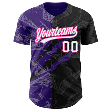 Custom Graffiti Pattern Black Purple-Pink 3D Scratch Authentic Baseball Jersey