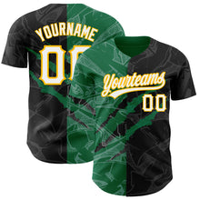 Load image into Gallery viewer, Custom Graffiti Pattern Black Kelly Green-Gold 3D Scratch Authentic Baseball Jersey
