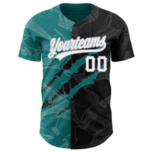 Load image into Gallery viewer, Custom Graffiti Pattern Black Teal-Gray 3D Scratch Authentic Baseball Jersey
