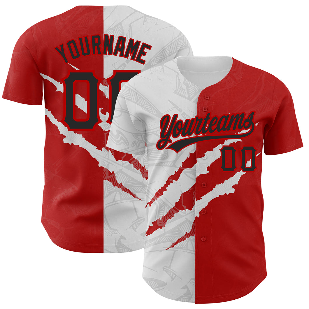 Custom Graffiti Pattern Black-Red 3D Scratch Authentic Baseball Jersey