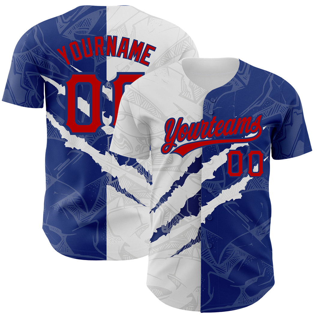 Custom Graffiti Pattern Red-Royal 3D Scratch Authentic Baseball Jersey