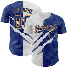 Load image into Gallery viewer, Custom Graffiti Pattern Royal-Old Gold 3D Scratch Authentic Baseball Jersey
