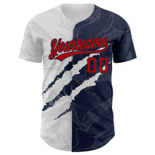 Load image into Gallery viewer, Custom Graffiti Pattern Red-Navy 3D Scratch Authentic Baseball Jersey
