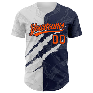 Custom Graffiti Pattern Orange-Navy 3D Scratch Authentic Baseball Jersey