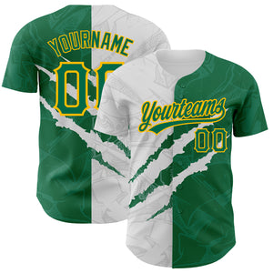 Custom Graffiti Pattern Kelly Green-Gold 3D Scratch Authentic Baseball Jersey