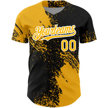 Load image into Gallery viewer, Custom Black Gold-White 3D Pattern Design Abstract Brush Stroke Authentic Baseball Jersey
