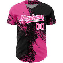 Load image into Gallery viewer, Custom Black Pink-White 3D Pattern Design Abstract Brush Stroke Authentic Baseball Jersey
