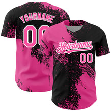 Load image into Gallery viewer, Custom Black Pink-White 3D Pattern Design Abstract Brush Stroke Authentic Baseball Jersey
