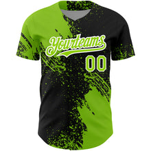 Load image into Gallery viewer, Custom Black Neon Green-White 3D Pattern Design Abstract Brush Stroke Authentic Baseball Jersey
