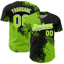 Load image into Gallery viewer, Custom Black Neon Green-White 3D Pattern Design Abstract Brush Stroke Authentic Baseball Jersey
