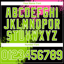 Load image into Gallery viewer, Custom Black Neon Green-Pink 3D Pattern Design Abstract Brush Stroke Authentic Baseball Jersey
