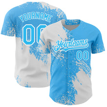 Load image into Gallery viewer, Custom Sky Blue White 3D Pattern Design Abstract Brush Stroke Authentic Baseball Jersey
