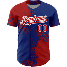 Load image into Gallery viewer, Custom Royal Red-White 3D Pattern Design Abstract Brush Stroke Authentic Baseball Jersey
