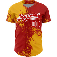 Load image into Gallery viewer, Custom Red Gold-White 3D Pattern Design Abstract Brush Stroke Authentic Baseball Jersey
