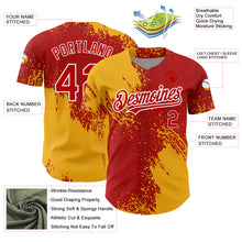 Load image into Gallery viewer, Custom Red Gold-White 3D Pattern Design Abstract Brush Stroke Authentic Baseball Jersey
