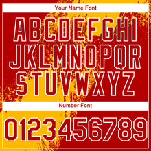 Load image into Gallery viewer, Custom Red Gold-White 3D Pattern Design Abstract Brush Stroke Authentic Baseball Jersey
