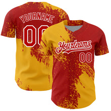 Load image into Gallery viewer, Custom Red Gold-White 3D Pattern Design Abstract Brush Stroke Authentic Baseball Jersey
