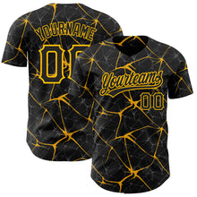 Load image into Gallery viewer, Custom Black Gold 3D Pattern Design Abstract Network Authentic Baseball Jersey
