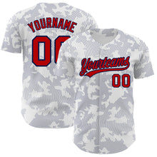Load image into Gallery viewer, Custom White Red-Navy 3D Pattern Design Curve Lines Authentic Baseball Jersey

