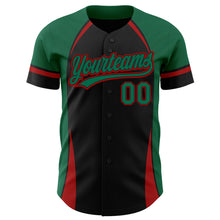 Load image into Gallery viewer, Custom Black Kelly Green-Red 3D Pattern Design Curve Solid Authentic Baseball Jersey
